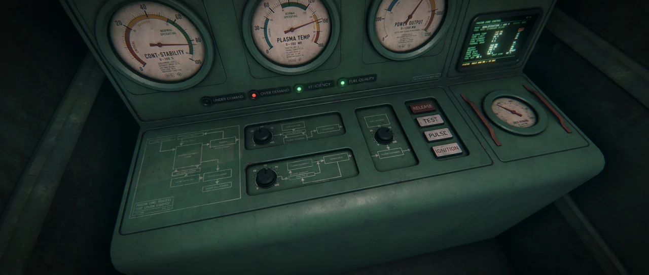 Physical switches and controls beneath the reactor gauges.